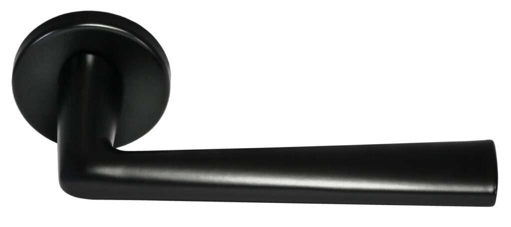 MORELLI THE FORCE R6 NERO-ST, ручка дверная на круглой розетке, цвет — Черный «soft-touch»
